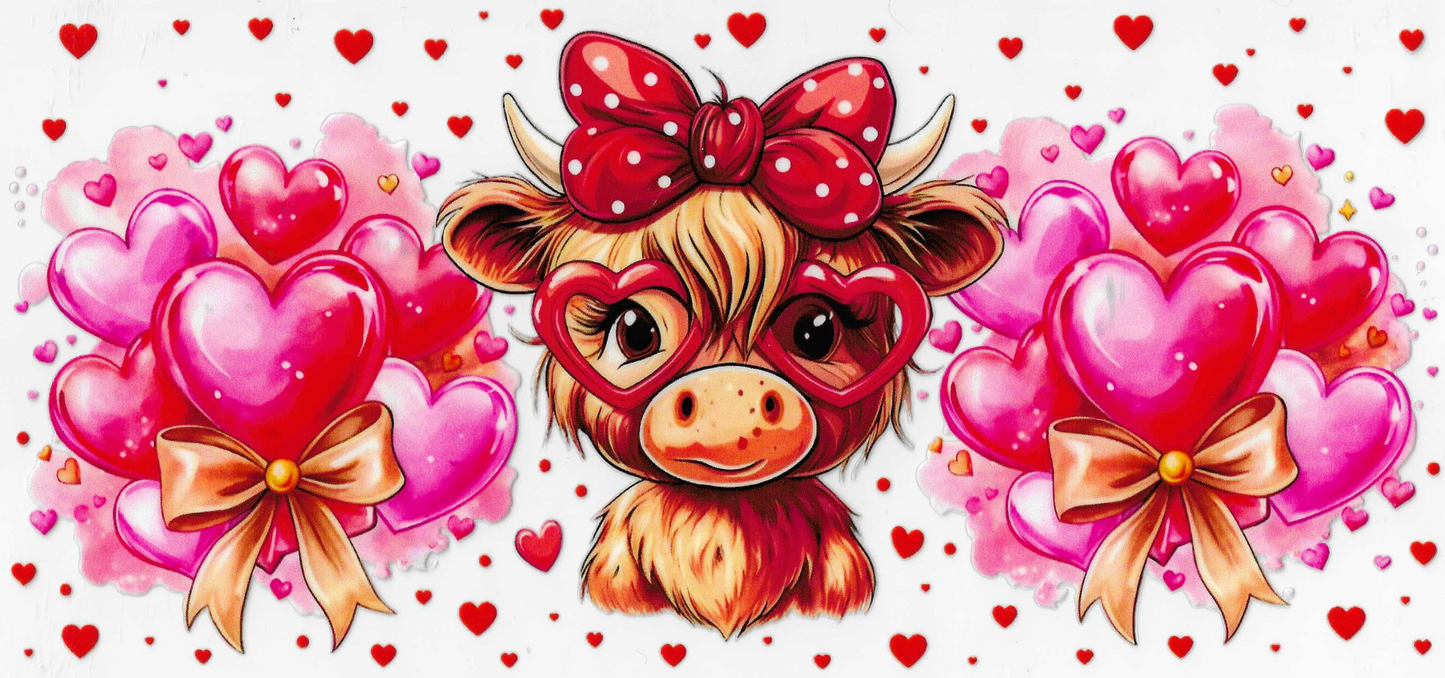Cutesy Highland Cow & Hearts