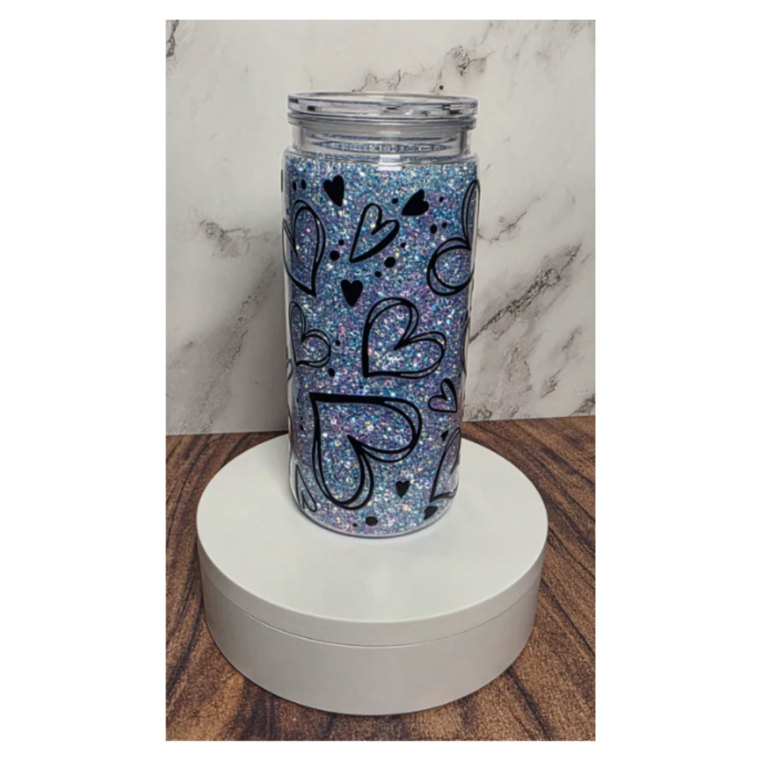 16oz Acrylic 3mm diamonds cup with hearts