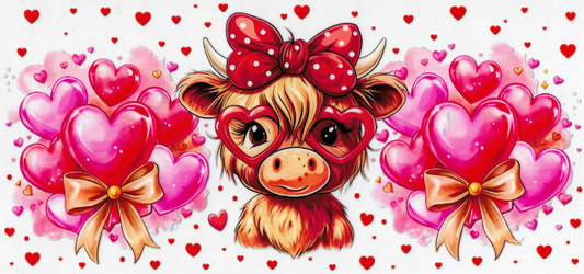 Cutesy Highland Cow & Hearts
